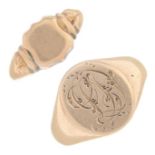Two early 20th century 9ct gold signet rings.