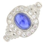 A sapphire and diamond dress ring.