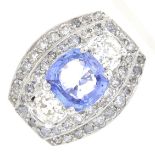 A sapphire and diamond dress ring.