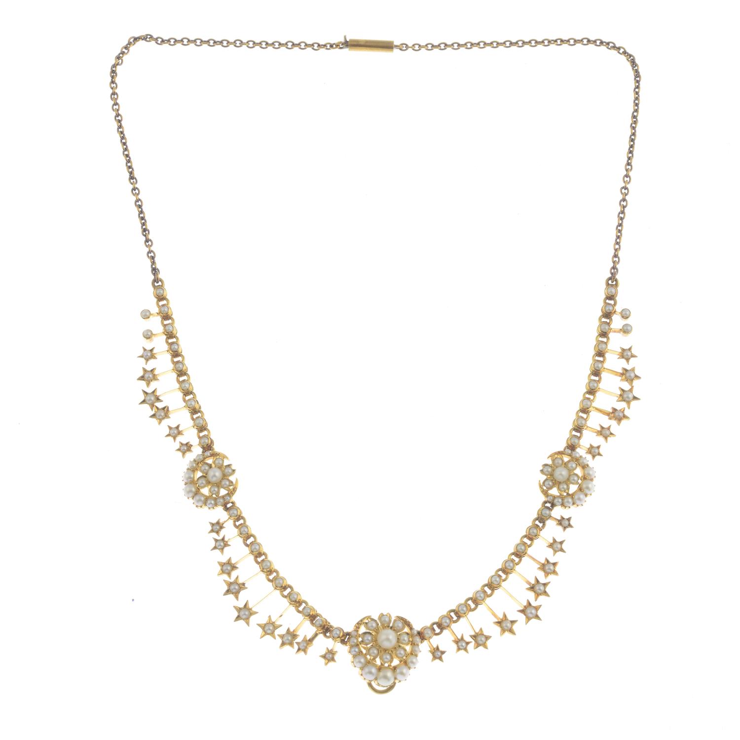 An early 20th century gold split and seed pearl necklace. - Image 2 of 3