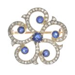 A late 19th century sapphire and diamond brooch.