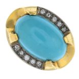A reconstituted turquoise and diamond dress ring.