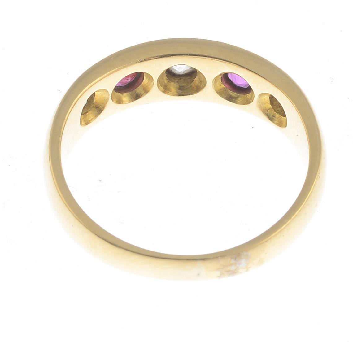 A late Victorian 18ct gold diamond and ruby five-stone ring. - Image 2 of 3