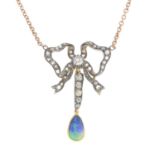 An opal and diamond necklace.