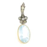 An aquamarine and diamond pendant.