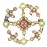 An early 20th century 15ct gold gem-set brooch.