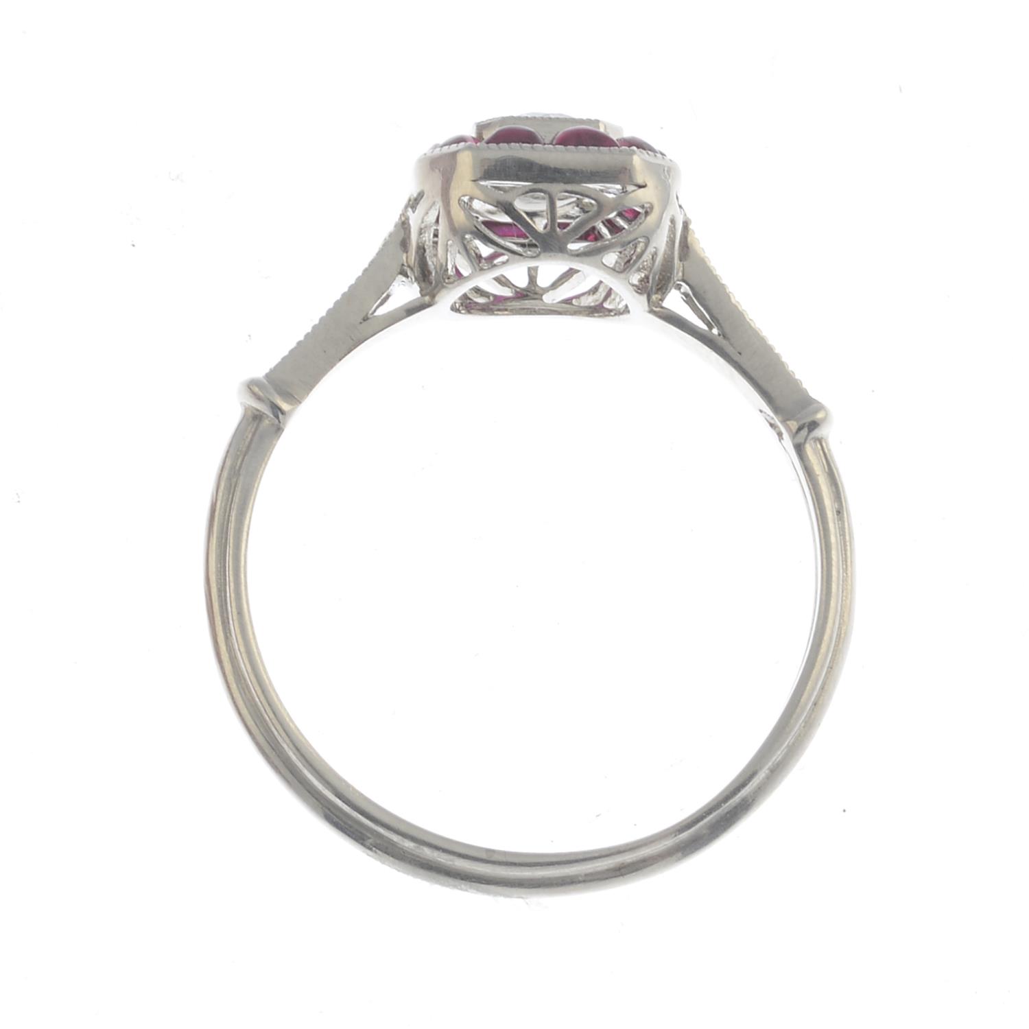 A diamond and synthetic ruby cluster ring. - Image 3 of 3