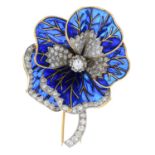 A diamond and plique-a-jour enamel pansy brooch.