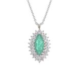 An 18ct gold emerald and diamond cluster pendant.