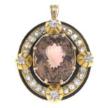 A tourmaline, diamond and enamel pendant.