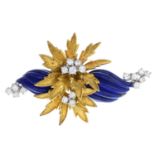 KUTCHINSKY - a 1960s 18ct gold diamond and lapis lazuli pendant.
