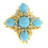 An 18ct gold turquoise and diamond pendant.