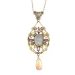 An Arts & Crafts 15ct gold gem-set pendant.