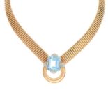 A 1940s gold aquamarine and diamond collar.