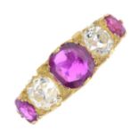 A late Victorian 18ct gold Burmese ruby and diamond five-stone ring.