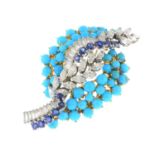 A mid 20th century diamond and gem-set brooch.