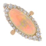 A late Victorian 18ct gold opal and diamond cluster ring.