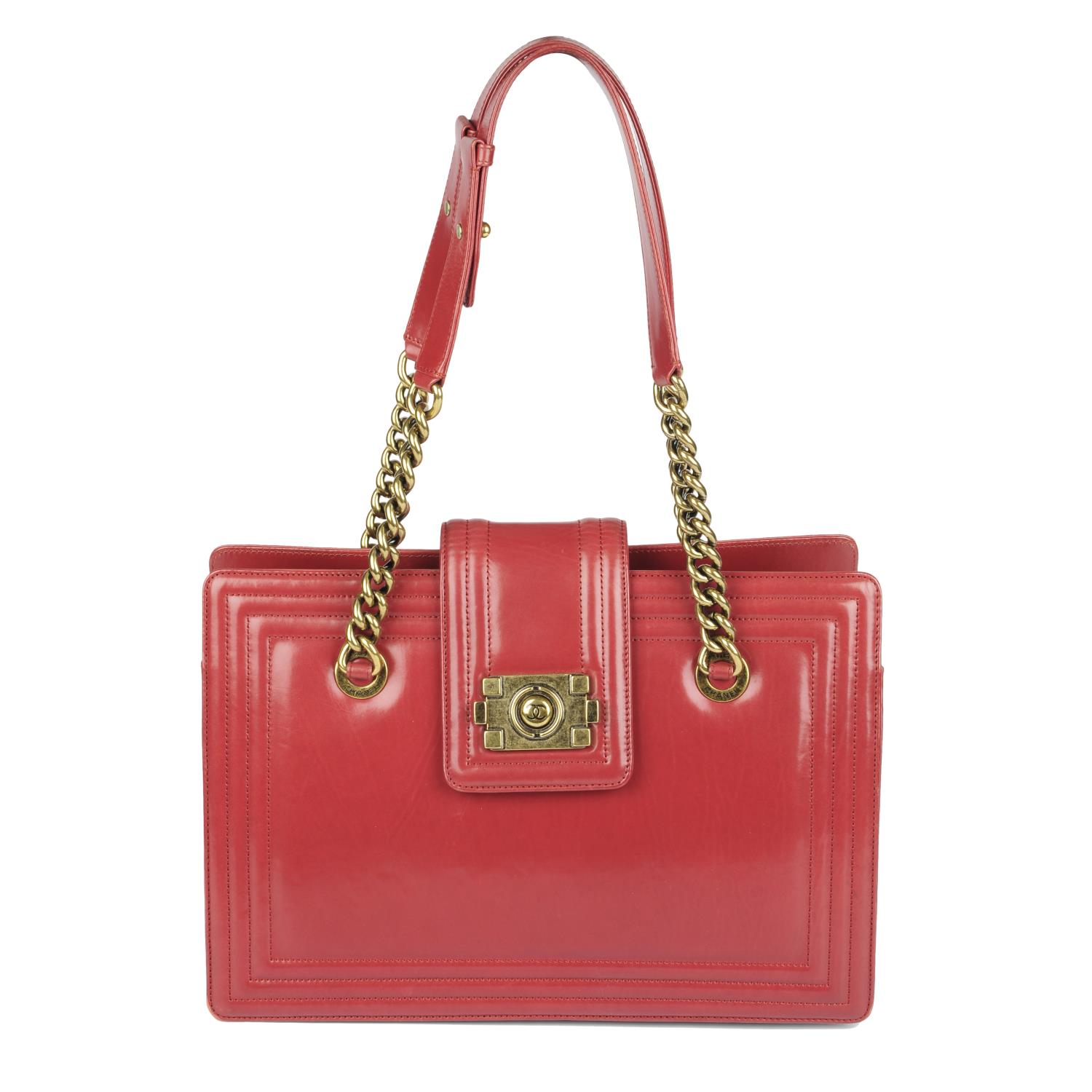 CHANEL - a red Small Boy Tote.