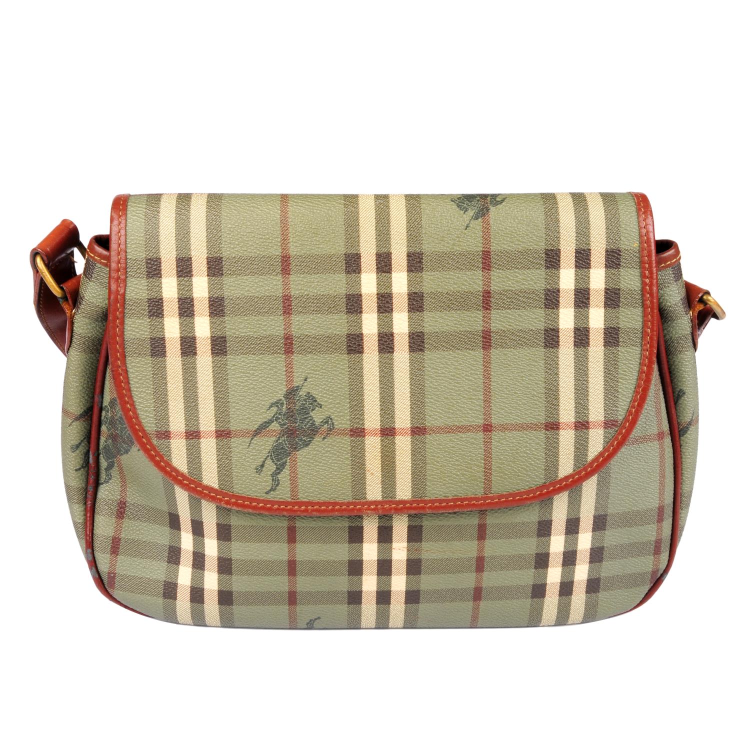 BURBERRY - a green Haymarket Check handbag.