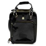 ASPINAL OF LONDON - a black patent leather rolling travel case.