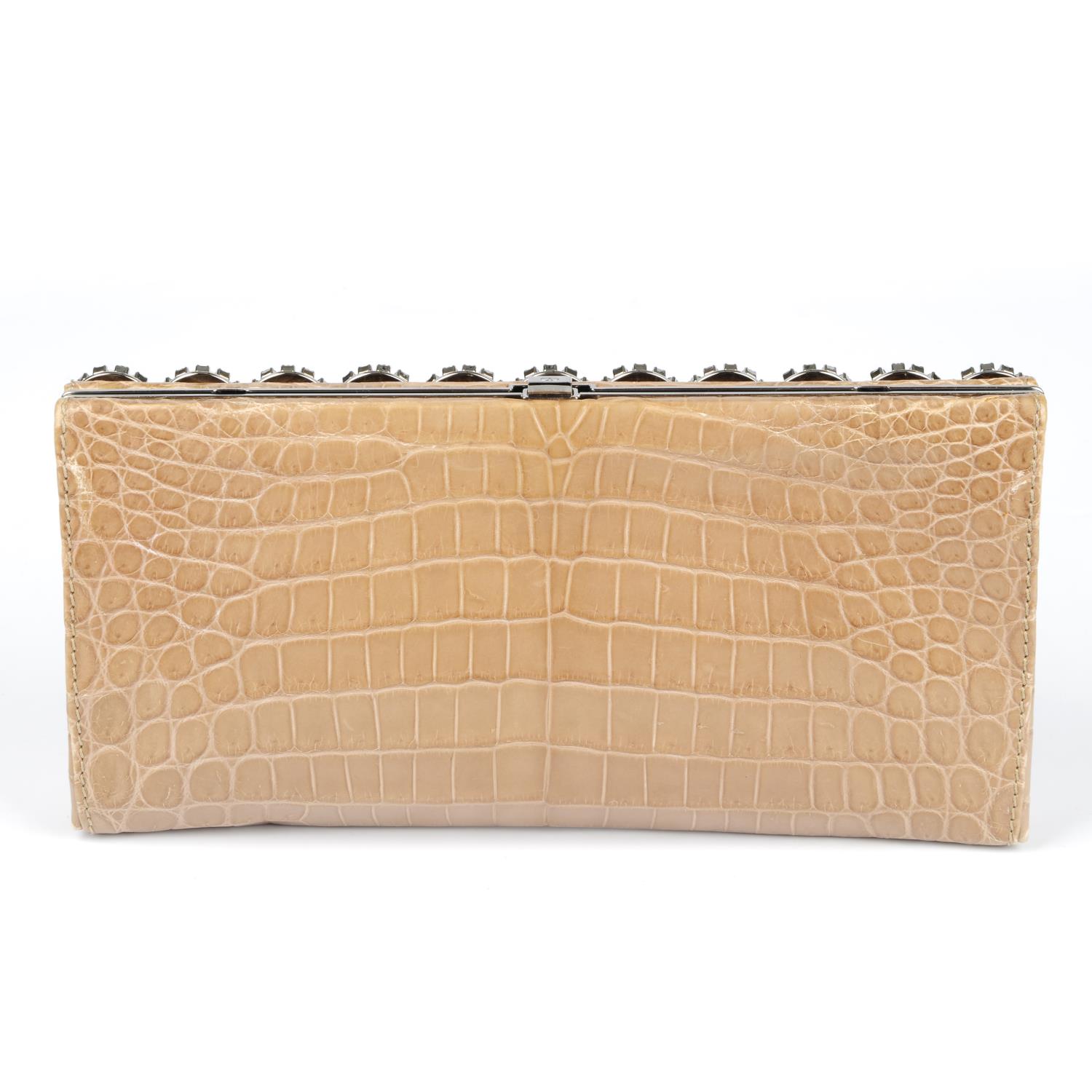 VALENTINO - a cultured pearl, rhinestone embellished crocodile clutch. - Image 2 of 3