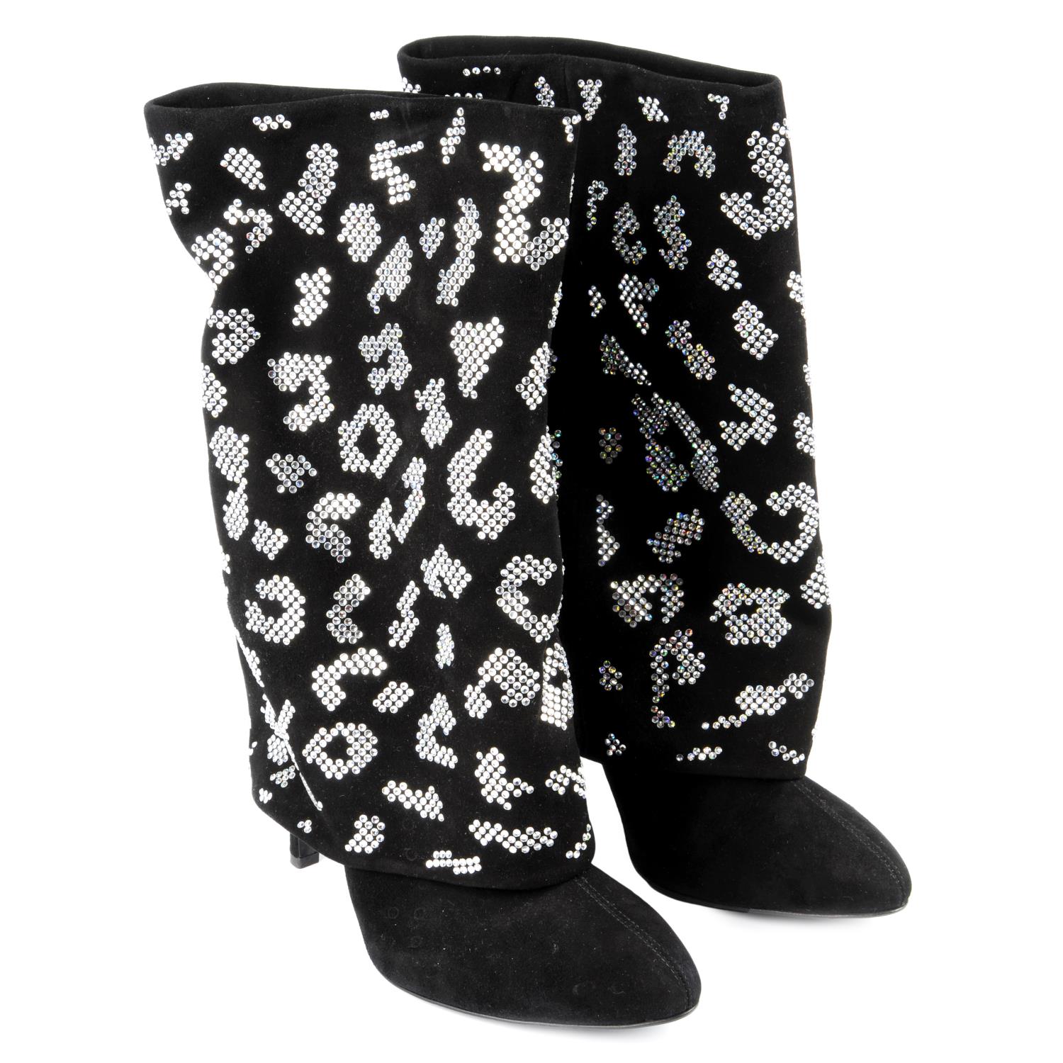 BALMAIN - a pair of black embellished suede Babette boots.