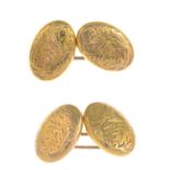 A pair of late Victorian 15ct gold engraved cufflinks.Hallmarks for Chester,