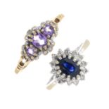 Four diamond and gem-set rings.Variously set to include three 9ct gold sapphire,