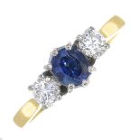An 18ct gold sapphire and diamond three-stone ring,