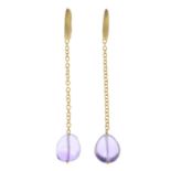 A pair of 18ct gold amethyst drop earrings,