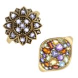 (64578) Six 9ct gold gem-set dress rings.Hallmarks for 9ct gold.