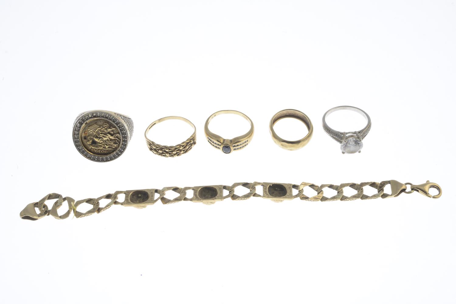 (54351) Five rings and a bracelet.Two rings with hallmarks for 9ct gold. - Image 3 of 3
