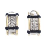 A pair of 18ct gold diamond and black paste earrings.Estimated total diamond weight