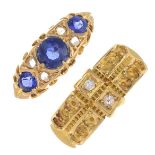 A late Victorian 18ct gold diamond ring and an early 20th century 18ct gold sapphire and diamond