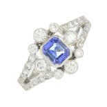 A sapphire and diamond dress ring.