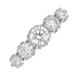 A graduated diamond five-stone ring.Estimated total diamond weight 1.20cts,