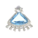 An 18ct gold aquamarine and diamond pendant.Aquamarine calculated weight 8.62cts,