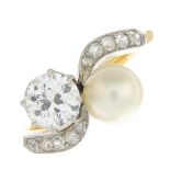 A diamond and pearl two-stone ring.