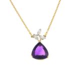 An 18ct gold amethyst and diamond pendant,