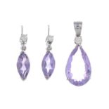 An amethyst and diamond jewellery set,