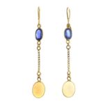 A pair of opal and sapphire earrings.