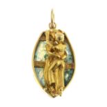A 1970s 9ct gold moss agate boat charm, the reverse of erotic design.