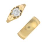 (54414) Five 9ct gold rings, two set with a cubic zirconia and onyx.Hallmarks for 9ct gold.