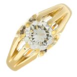 A late Victorian 18ct gold brilliant-cut diamond single-stone band ring.Estimated diamond weight