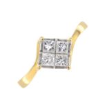 An 18ct gold square-shape diamond cluster ring.Total diamond weight 0.50ct,