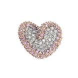 An 18ct gold pave-set diamond and pink sapphire single earring.Estimated total diamond weight