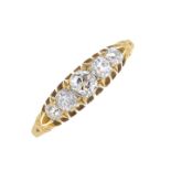 A late Victorian 18ct gold diamond five-stone ring.Estimated total diamond weight 0.60ct,