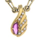 An 18ct gold ruby and diamond pendant,