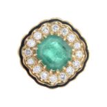 An emerald and diamond cluster ring.Emerald calculated weight 3cts,