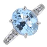 A platinum aquamarine and diamond ring.Aquamarine calculated weight 1.96cts,